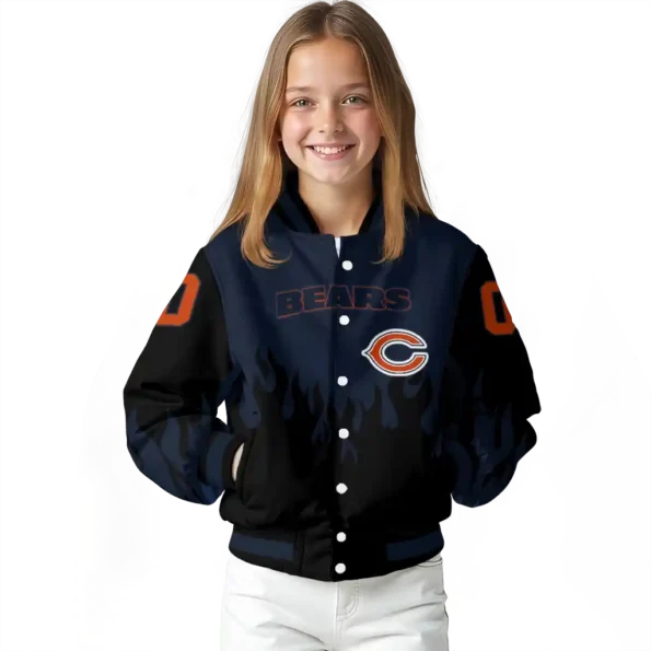 custom chicago bears flame border blue black varsity jacket top rated.webp