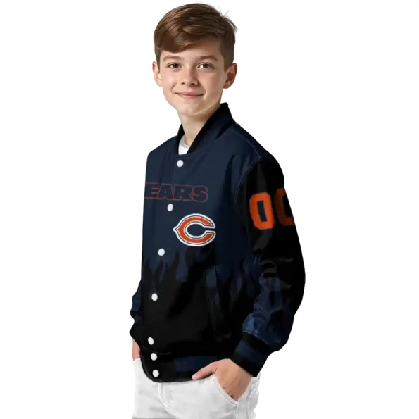 custom chicago bears flame border blue black varsity jacket trendy.webp