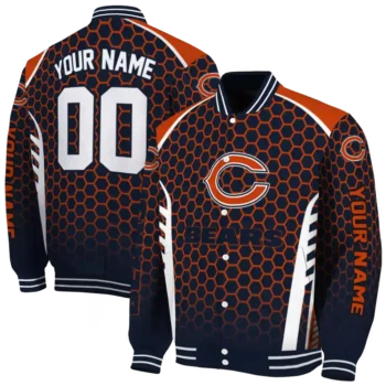 custom chicago bears hexagon grid blue varsity jacket fashion forward.webp