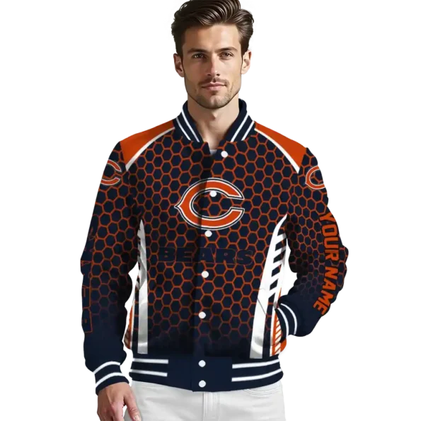 custom chicago bears hexagon grid blue varsity jacket high quality.webp