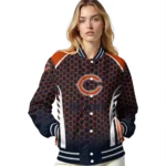 custom chicago bears hexagon grid blue varsity jacket best selling.webp