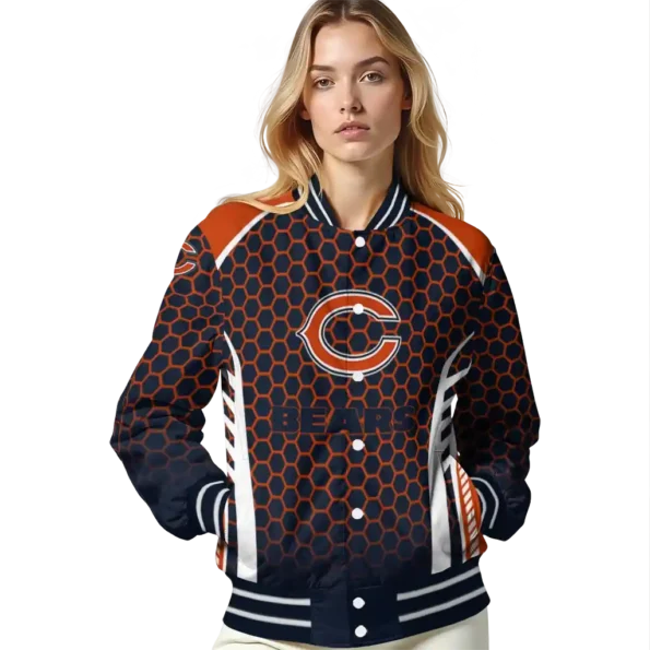 custom chicago bears hexagon grid blue varsity jacket latest model.webp