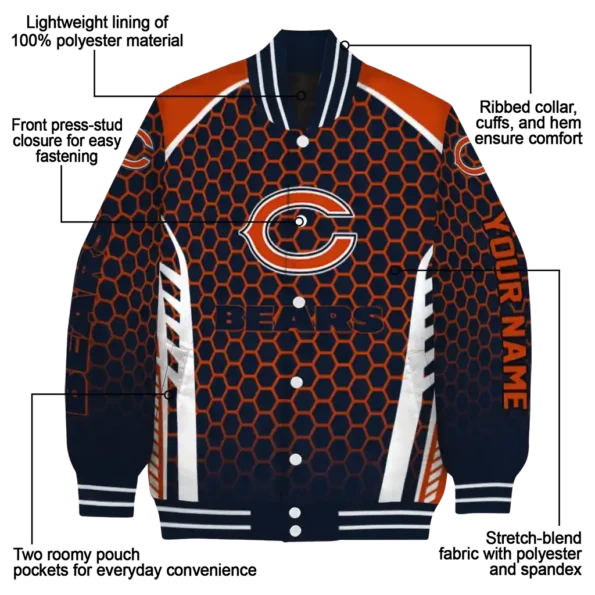 custom chicago bears hexagon grid blue varsity jacket new arrival.webp
