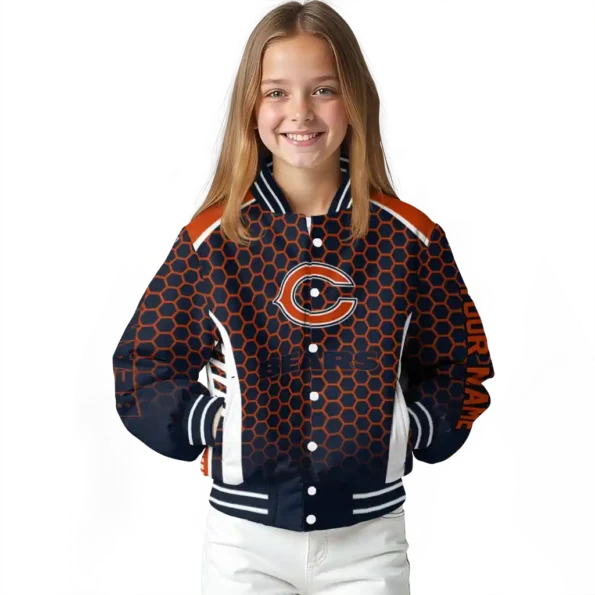 custom chicago bears hexagon grid blue varsity jacket top rated.webp