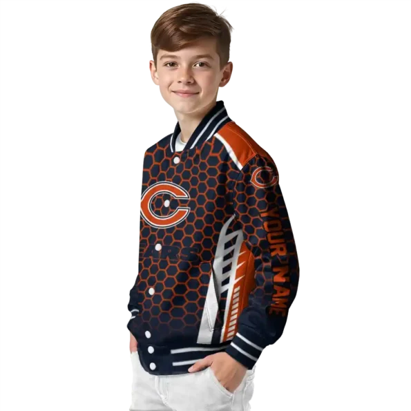 custom chicago bears hexagon grid blue varsity jacket trendy.webp