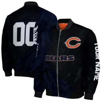 custom chicago bears hexagon mesh blue black bomber jacket fashion forward