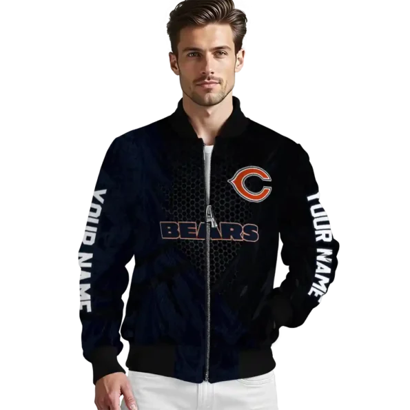 custom chicago bears hexagon mesh blue black bomber jacket high quality