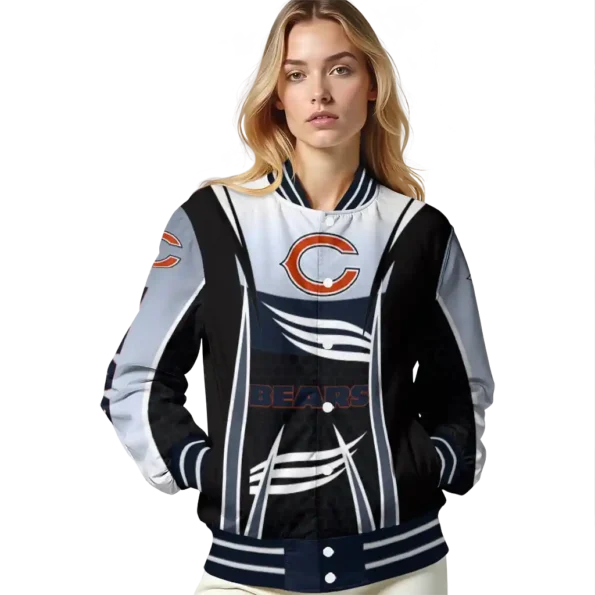 custom chicago bears mesh effect blue black varsity jacket latest model.webp