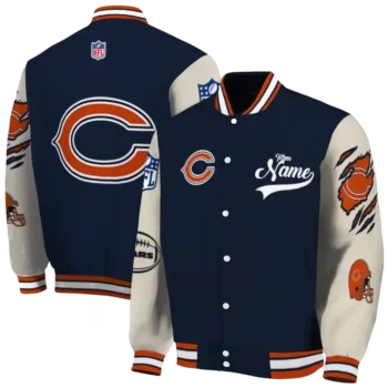 custom chicago bears razorback outline blue nude varsity jacket fashion forward.webp