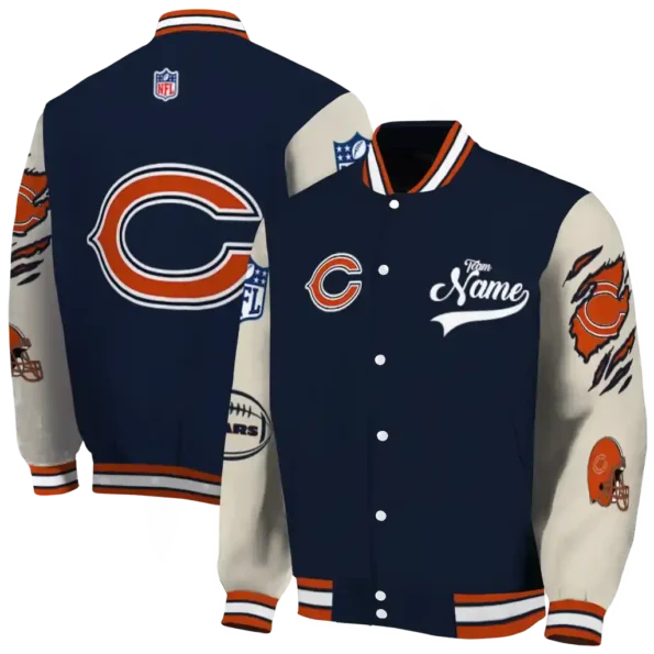 custom chicago bears razorback outline blue nude varsity jacket fashion forward.webp
