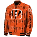 custom cincinnati bengals bolt stripe orange varsity jacket best selling.webp
