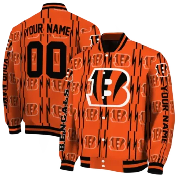 custom cincinnati bengals bolt stripe orange varsity jacket fashion forward.webp