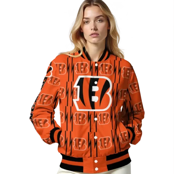custom cincinnati bengals bolt stripe orange varsity jacket latest model.webp