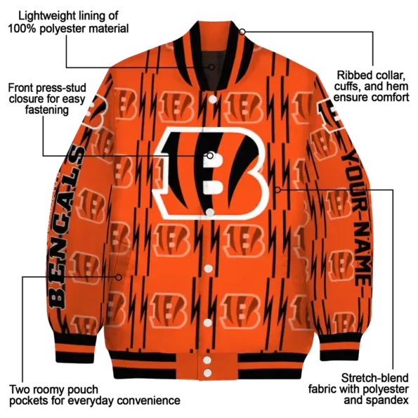 custom cincinnati bengals bolt stripe orange varsity jacket new arrival.webp