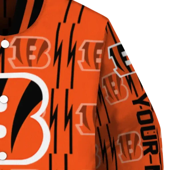custom cincinnati bengals bolt stripe orange varsity jacket premium grade.webp