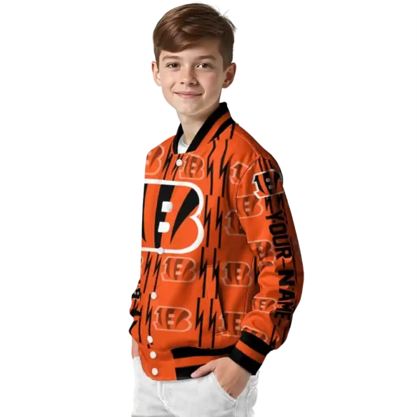 custom cincinnati bengals bolt stripe orange varsity jacket trendy.webp