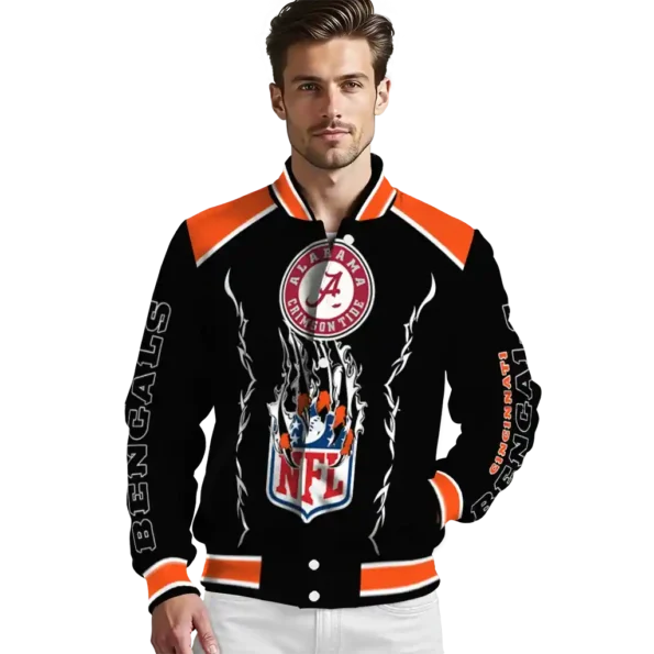 custom cincinnati bengals claw blood orange black varsity jacket high quality.webp