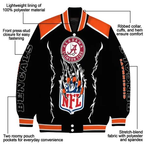 custom cincinnati bengals claw blood orange black varsity jacket new arrival.webp