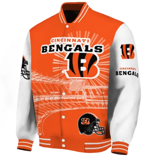 custom cincinnati bengals ferris arena orange white varsity jacket best selling.webp