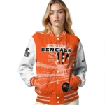 custom cincinnati bengals ferris arena orange white varsity jacket best selling.webp