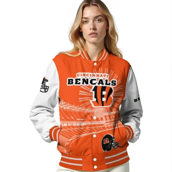 custom cincinnati bengals ferris arena orange white varsity jacket latest model.webp