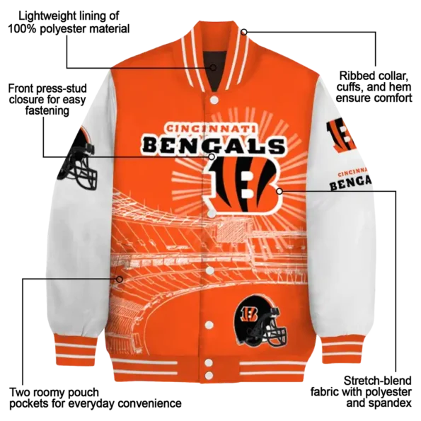 custom cincinnati bengals ferris arena orange white varsity jacket new arrival.webp