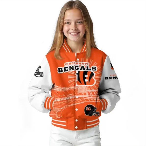 custom cincinnati bengals ferris arena orange white varsity jacket top rated.webp