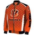 custom cincinnati bengals hexagon grid orange bomber jacket best selling