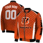 custom cincinnati bengals hexagon grid orange bomber jacket best selling