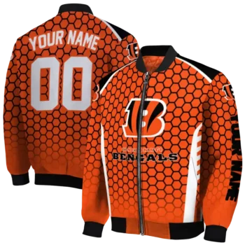 custom cincinnati bengals hexagon grid orange bomber jacket fashion forward