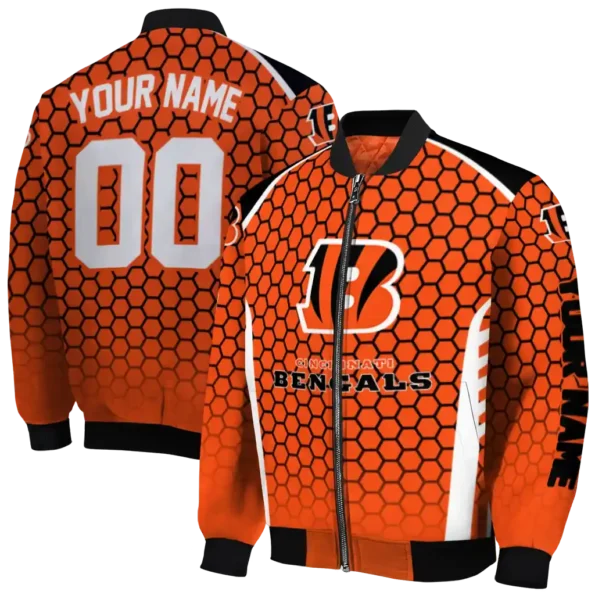 custom cincinnati bengals hexagon grid orange bomber jacket fashion forward