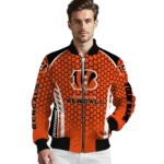 custom cincinnati bengals hexagon grid orange bomber jacket best selling