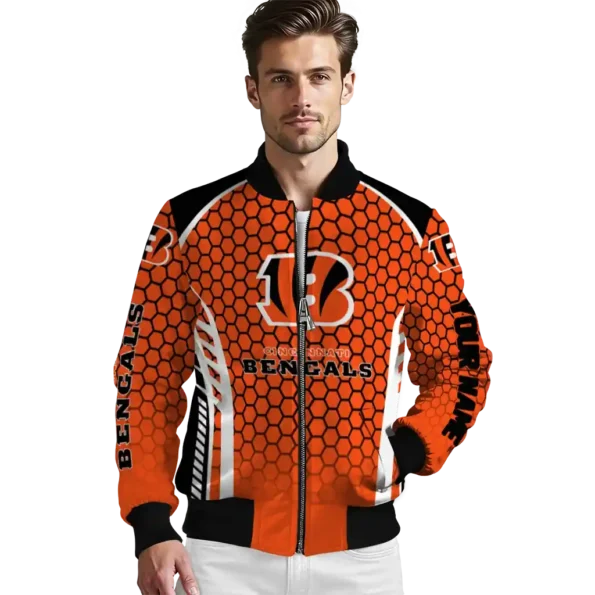 custom cincinnati bengals hexagon grid orange bomber jacket high quality