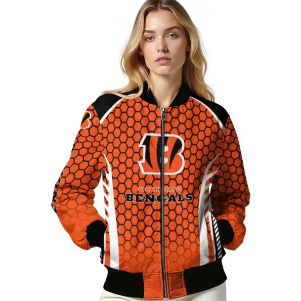 custom cincinnati bengals hexagon grid orange bomber jacket latest model
