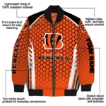 custom cincinnati bengals hexagon grid orange bomber jacket best selling
