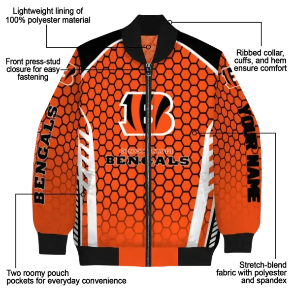 custom cincinnati bengals hexagon grid orange bomber jacket new arrival