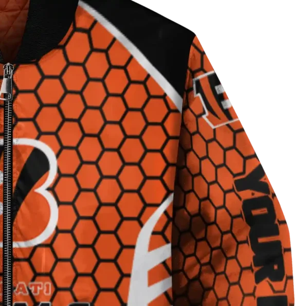 custom cincinnati bengals hexagon grid orange bomber jacket premium grade