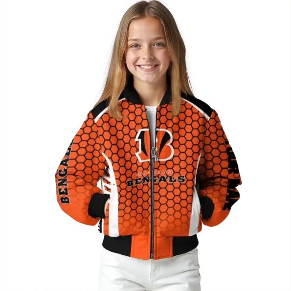 custom cincinnati bengals hexagon grid orange bomber jacket top rated