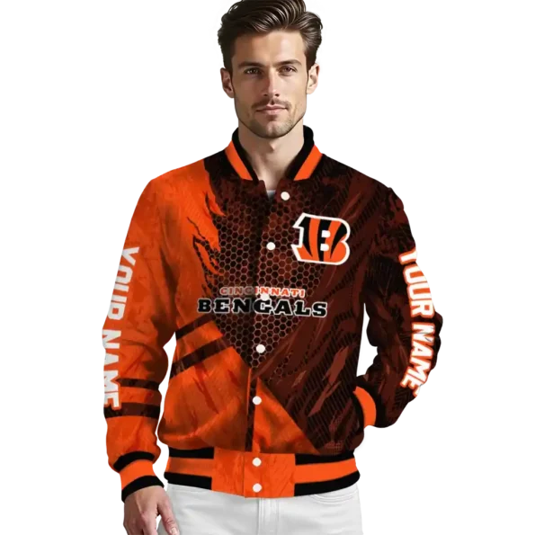 custom cincinnati bengals hexagon mesh orange black varsity jacket high quality.webp