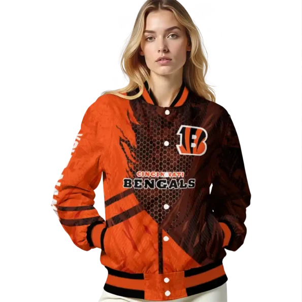 custom cincinnati bengals hexagon mesh orange black varsity jacket latest model.webp