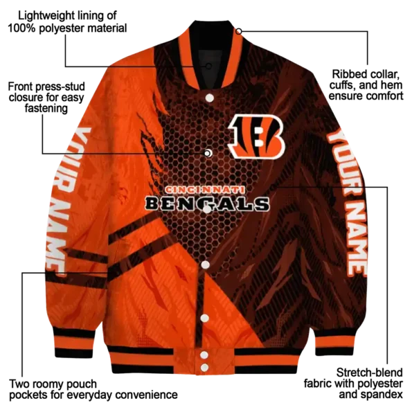 custom cincinnati bengals hexagon mesh orange black varsity jacket new arrival.webp