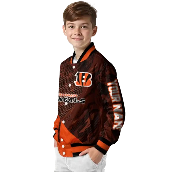 custom cincinnati bengals hexagon mesh orange black varsity jacket trendy.webp