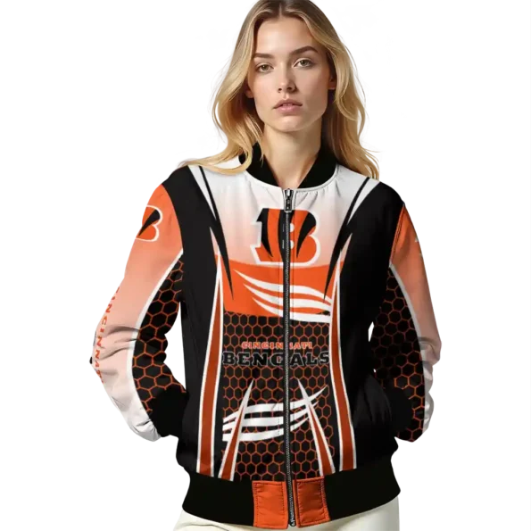custom cincinnati bengals mesh effect orange black bomber jacket latest model