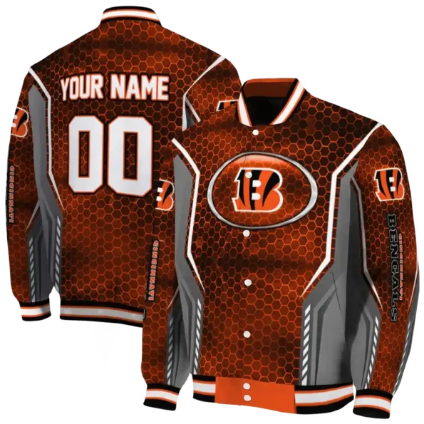 custom cincinnati bengals power plate orange varsity jacket fashion forward.webp