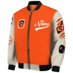 custom cincinnati bengals razorback outline orange nude bomber jacket best selling