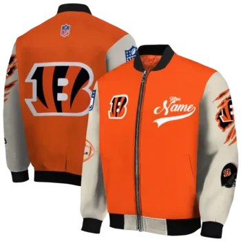 custom cincinnati bengals razorback outline orange nude bomber jacket fashion forward