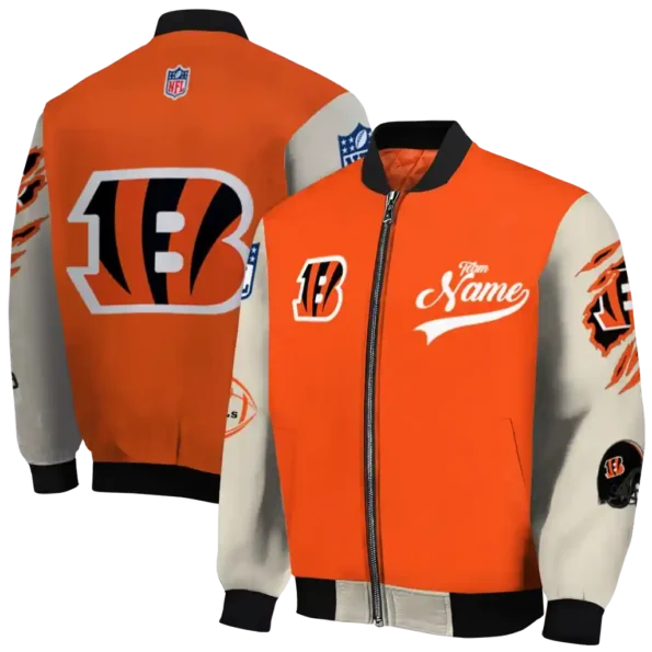custom cincinnati bengals razorback outline orange nude bomber jacket fashion forward