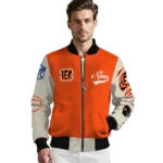 custom cincinnati bengals razorback outline orange nude bomber jacket best selling