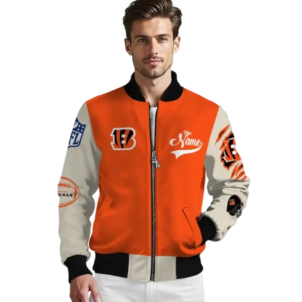 custom cincinnati bengals razorback outline orange nude bomber jacket high quality