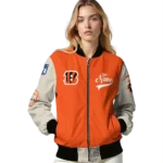 custom cincinnati bengals razorback outline orange nude bomber jacket best selling
